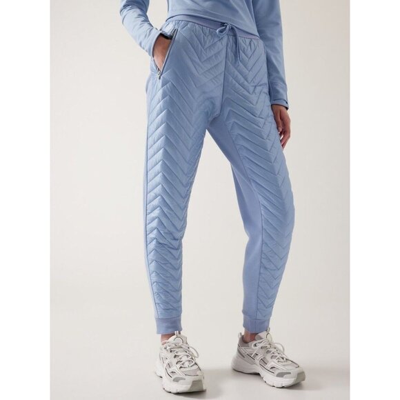 Athleta Womens Apres Ski Down Quilted Jogger Pants Heron Blue Drawstring 12P - Picture 1 of 16